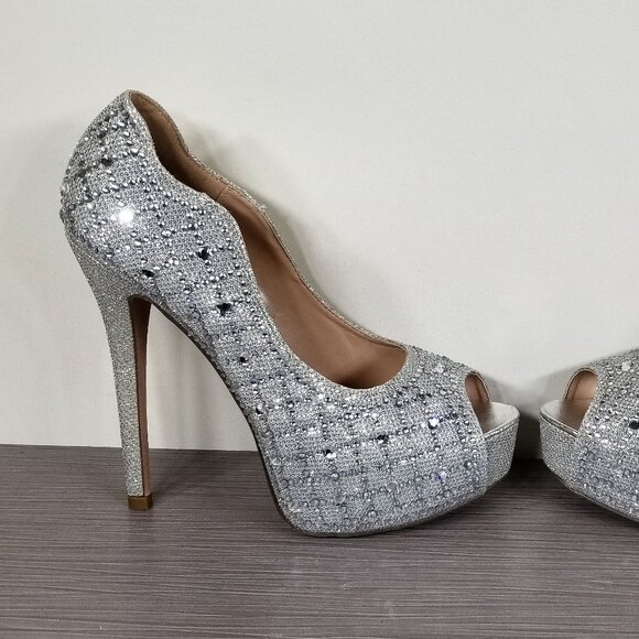 Lauren Lorraine Candy Crystal Peep Toe Pump, Silver, Womens Size 7 M - Picture 6 of 12